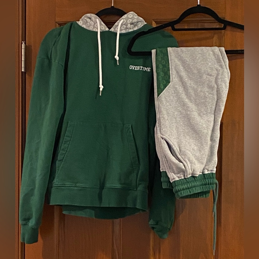 Overtime Forest Green Pullover Hoodie with Contrast Hood and Matching Joggers S